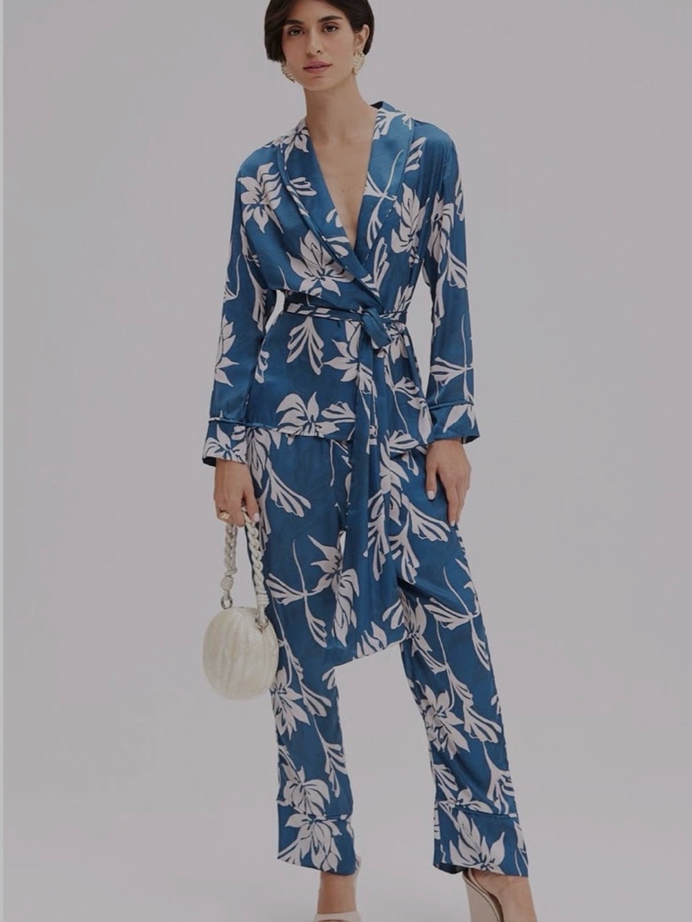 Never worn PatBO artichoke long sleeve pajama / pant suit with wrap